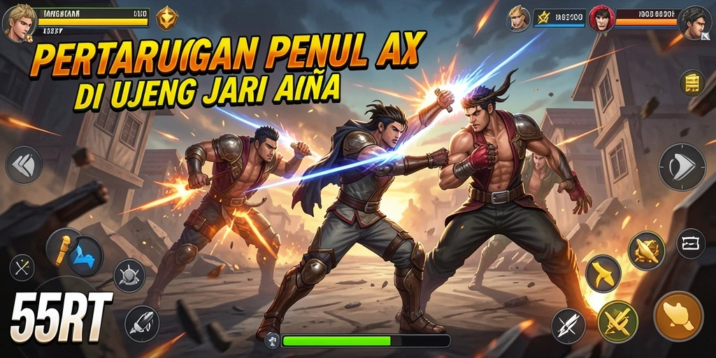 Screenshot gameplay 55RT yang penuh aksi selama pertarungan.