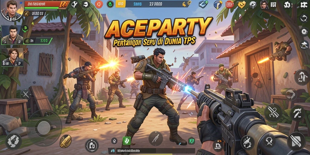 Screenshot utama ACEPARTY menampilkan aksi seru dari pertarungan TPS.