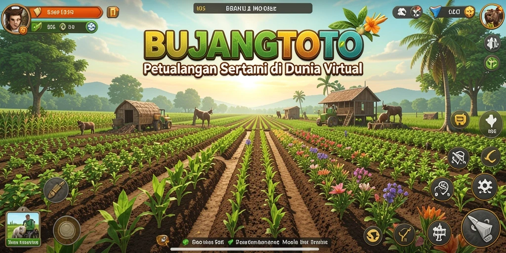 Tampilan gameplay BUJANGTOTO yang menampilkan ladang virtual yang indah.