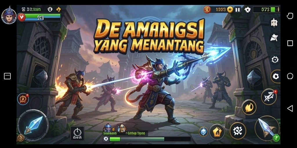 Tangkapan layar utama D73 menampilkan aksi gameplay strategi yang mendebarkan.