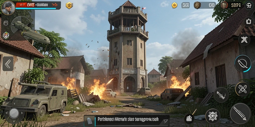 Tampilan gameplay menarik dari menara yang bertahan melawan gelombang musuh.