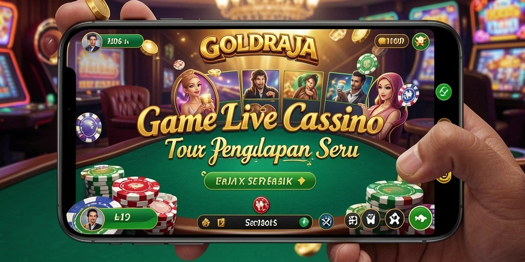 Screenshot gameplay GOLDRAJA dengan dealer live dan interaksi langsung.