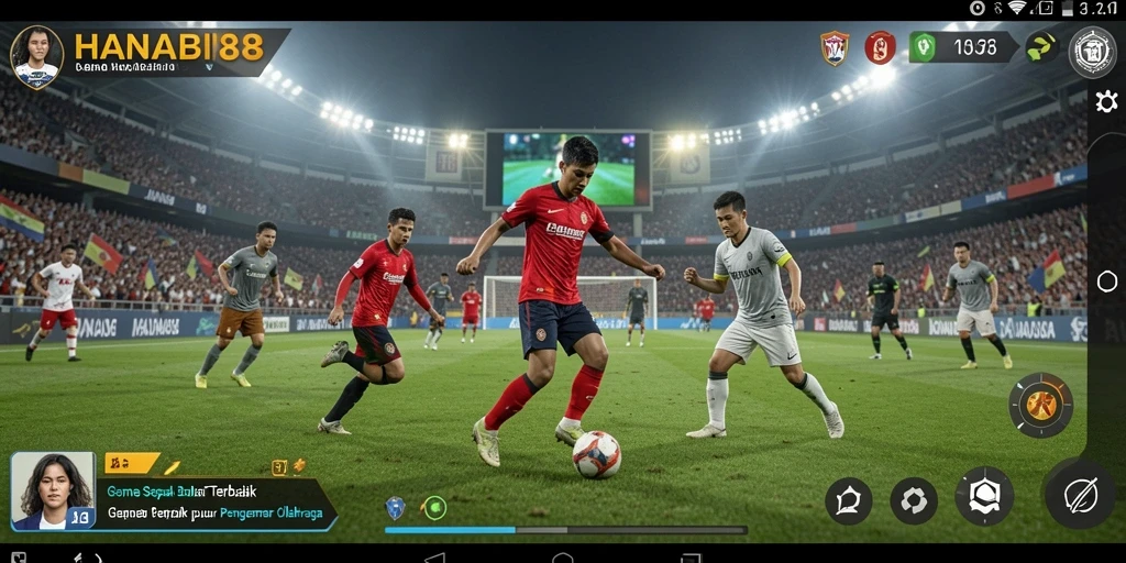 Tampilan gameplay dinamis dalam HANABI88 yang menggambarkan aksi sepak bola seru.