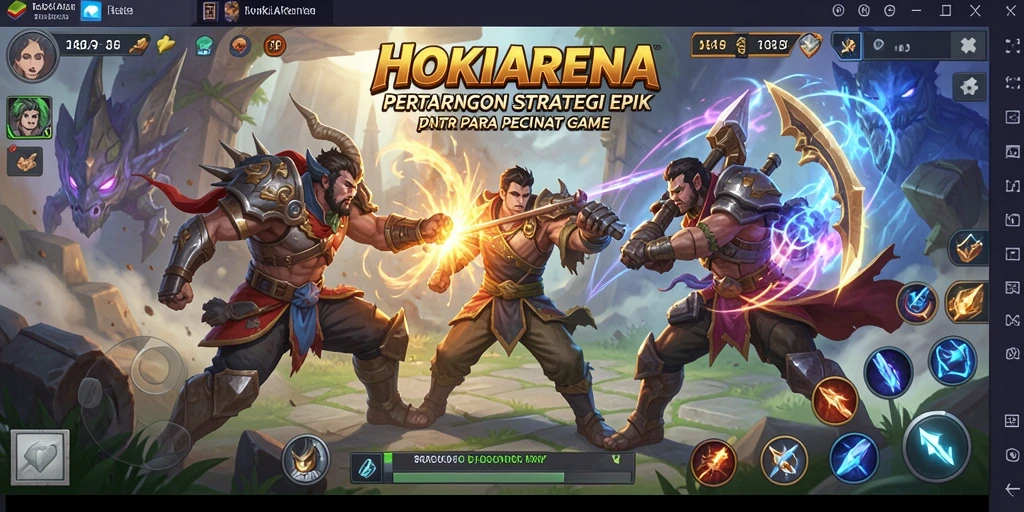 Tampilan gameplay HOKIARENA dengan pertarungan strategi yang menarik.