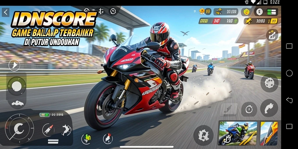 Gameplay balapan motor yang seru dan mendebarkan di IDNSCORE.