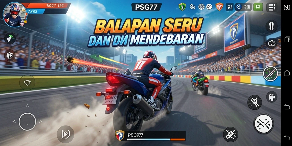 Screenshot gameplay PSG77 menampilkan balapan yang intens dan grafis yang menakjubkan.