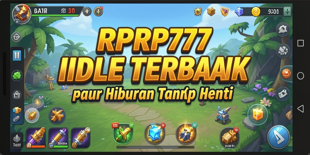 Screenshot gameplay RPRP777 menampilkan karakter mengumpulkan sumber daya secara otomatis.